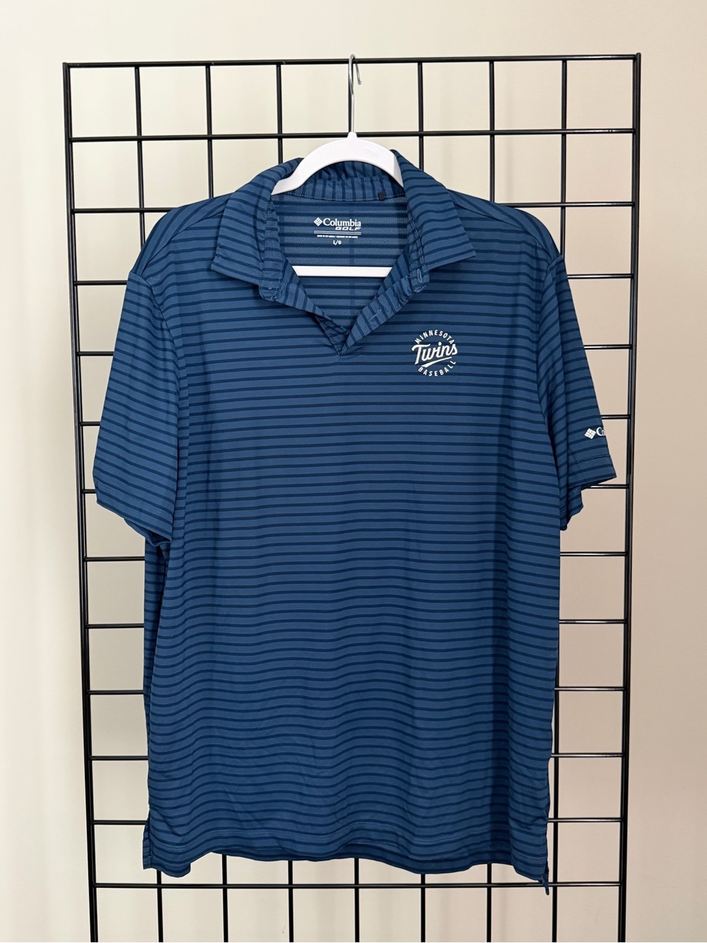 Columbia Men’s Navy and Dark Blue Striped Polo Minnesota Twins